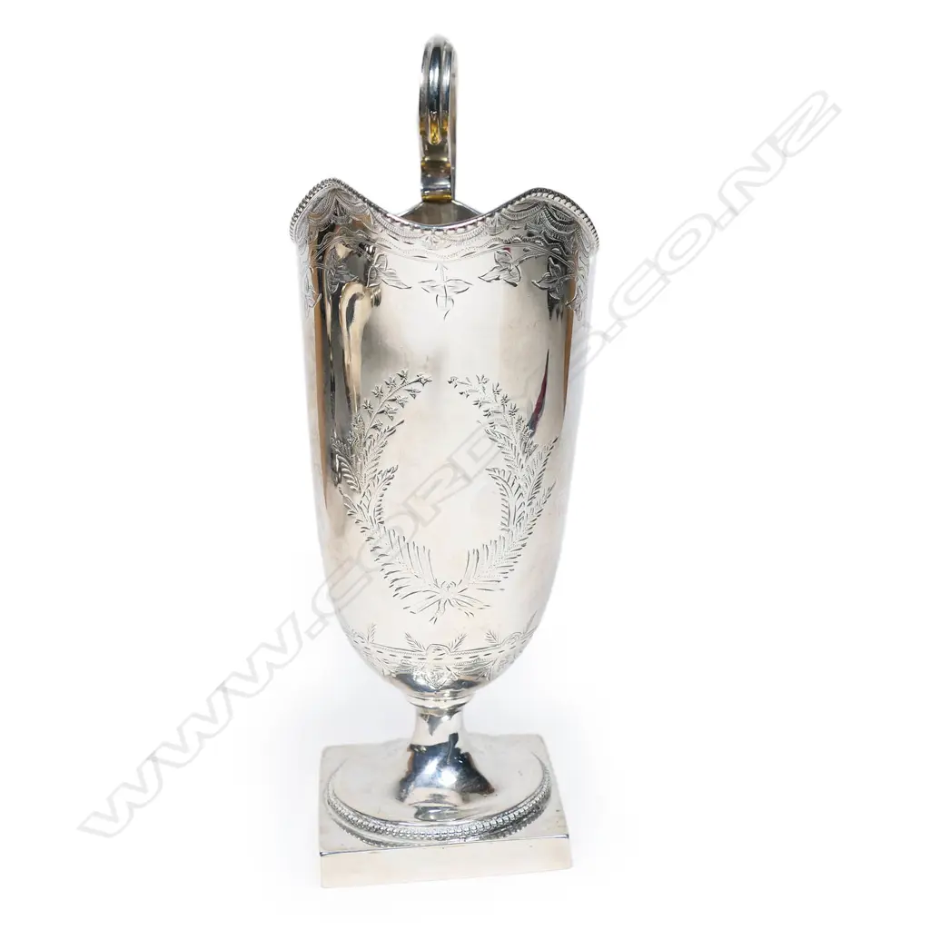 19thC New Zealand Frank Grady silver tall pedestal cream jug Image 1++